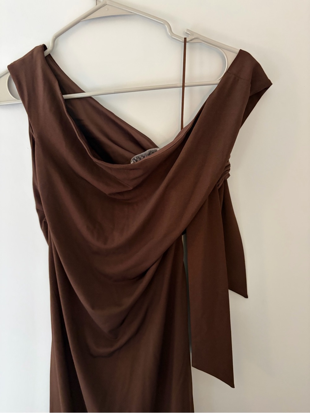 WAYF- Brown Draped Women's Dress - Elegant Cowl Neck